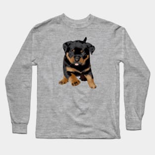 Cute Rottweiler Puppy Running With Tongue Out Long Sleeve T-Shirt